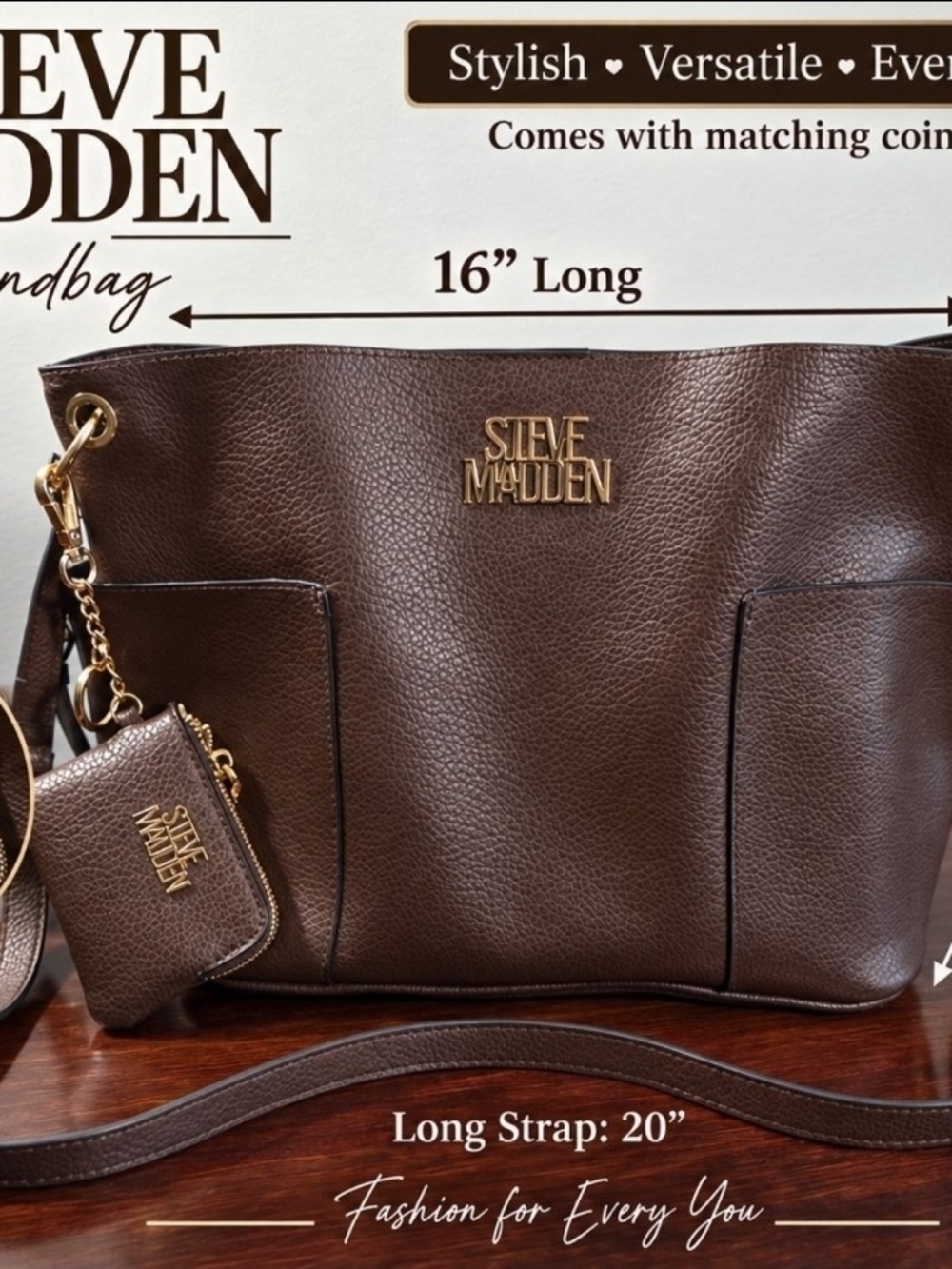Steve Madden Brown Handbag + Matching Coin Purse — Like New